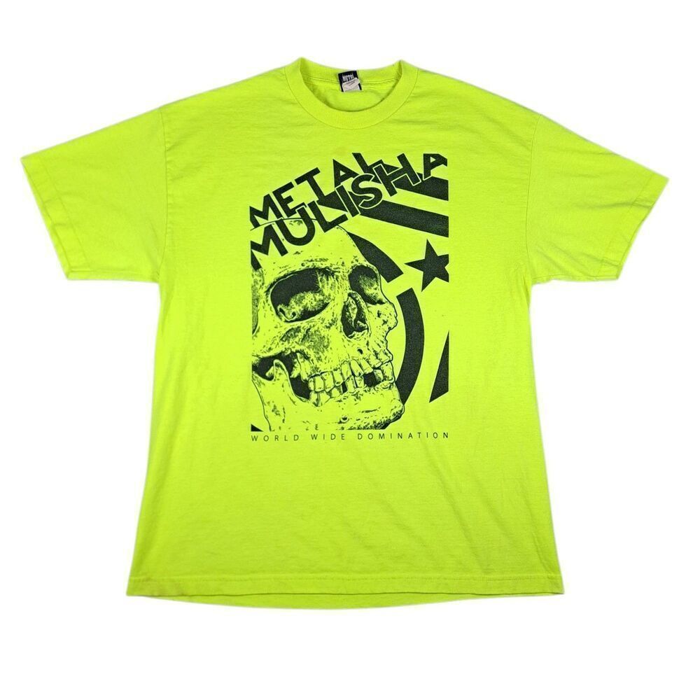 Vintage Y2K Metal Mulisha T-Shirt Mens XL Neon Green Skull Grunge Skater